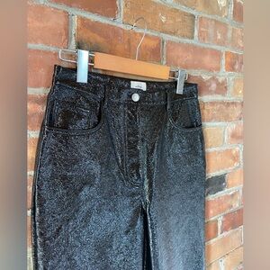 ARITZIA WILFRED vegan leather sparkle shimmer straight leg black pants size 6